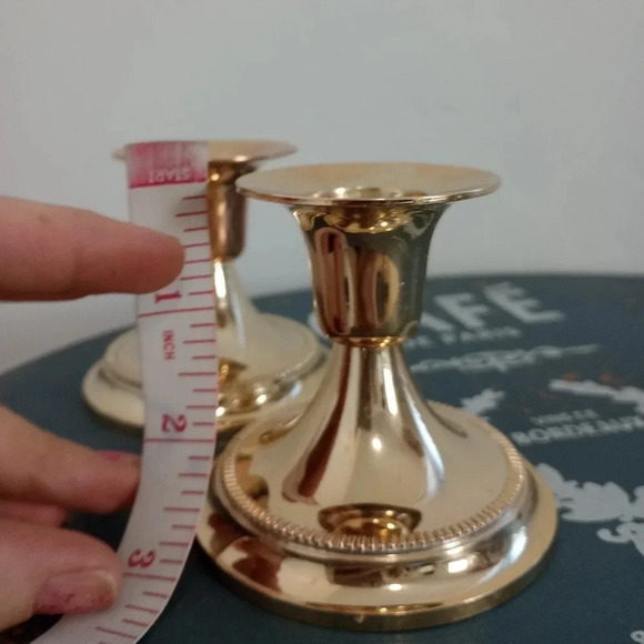 VINTAGE Candlestick Duo Brass Brushed Metal Golden Candle Decor Set Cottagecore - Picture 6 of 6